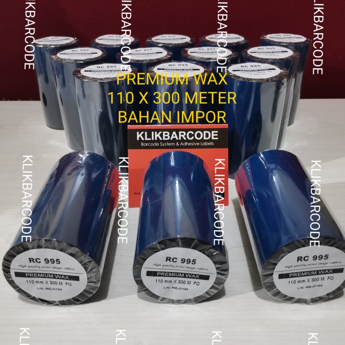 

Barcode Wax Ribbon 110mmx300mt f/o - cover biru - premium wax karbon - RC 995 IMPOR