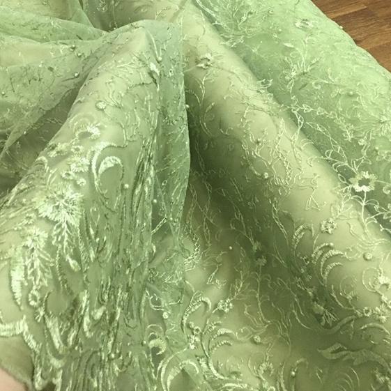 ☄ Premium Brokat Tile Bordir Mutiara Bulgari warna Hijau Avocado ☚