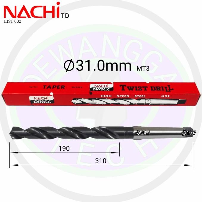 Nachi 31.0mm mt3 mata bor besi 31mm taper shank mt 3 drill hss tirus dewang44 Kualitas Baik
