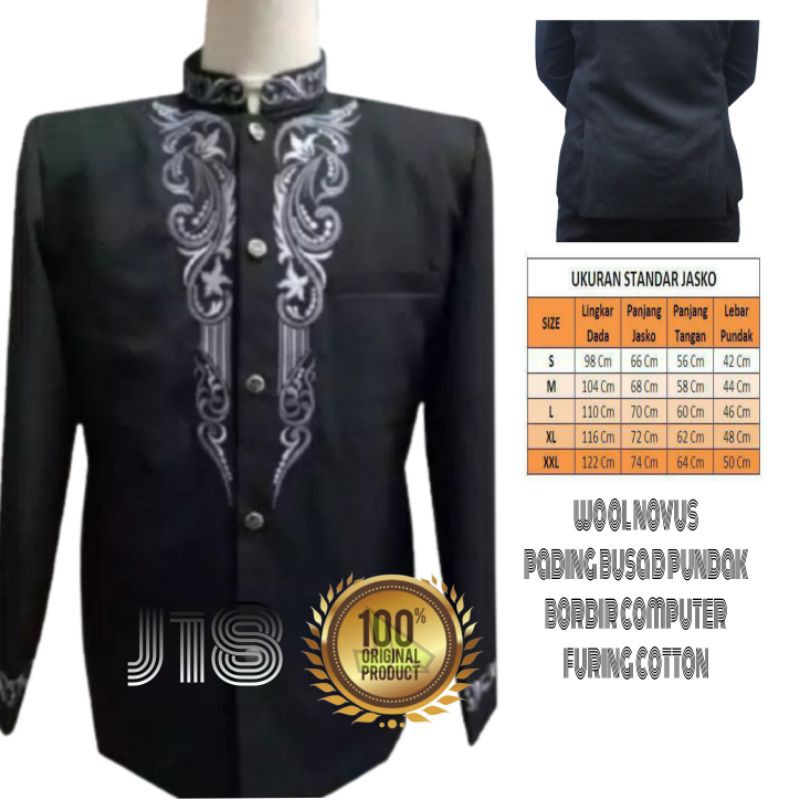 Jas koko Dewasa pria  J18 Hitam Jasko takwa Jascotasik Pakai puring baju koko motif bordir J18 S M L