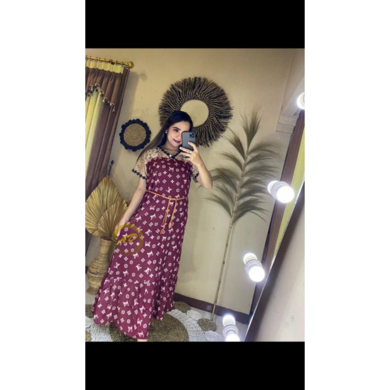 DASTER ARAB BRUKAT MOTIF LV | RAYON SUPER GRADE A | RESLETING BELAKANG | RENDA MILO-Maroon