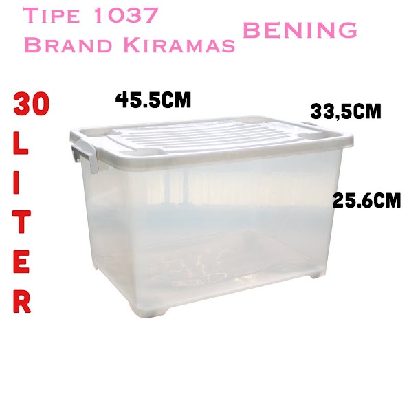 Box Container Bening Transparan 30 liter MERK Gajah Merk KiramasKIRAMAS Container Box Transparan / Bening 30 Liter 1037 AR Ada Roda