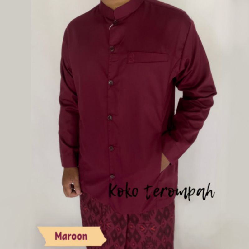 Koko Haibah Pria Dewasa Kazimi Original Semi Jas Jasko Baju Koko Habaib Putih Polos Lengan Panjang-Maroon
