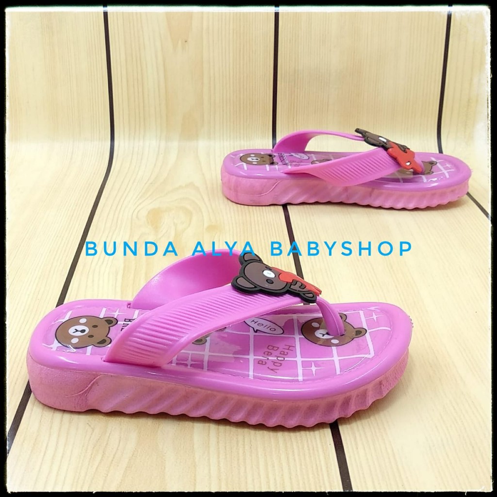 Sandal Anak Perempuan Jepit IMPORT Usia 1 2 3 Tahun FANTA - Sandal Anak Cewek Lentur Motif Love Bear Alas Karer Anti Licin Size 24 - 29