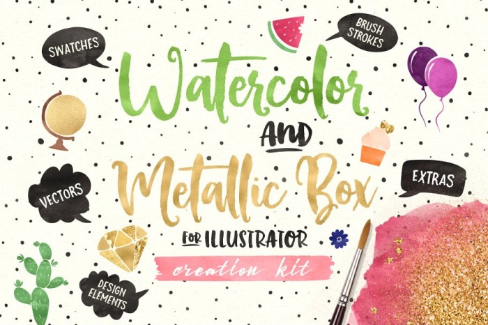 Watercolor And Metallic Box For Illustrator - Vector Designs