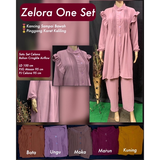 SetCel zelara One set Tunik, Setelan Bahan Kringkel, Crinkle