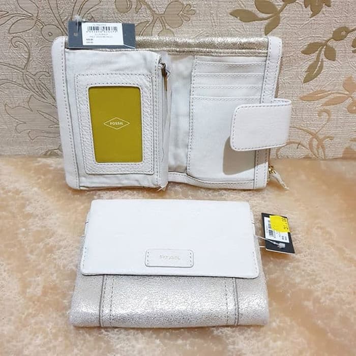 dompet Fossil Ellis Short Medium Wallet Pale Gold White original