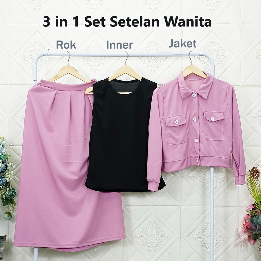 SETELAN JAKET CROP DAN ROK SKIRT MELIA 3in1 GL FASHION