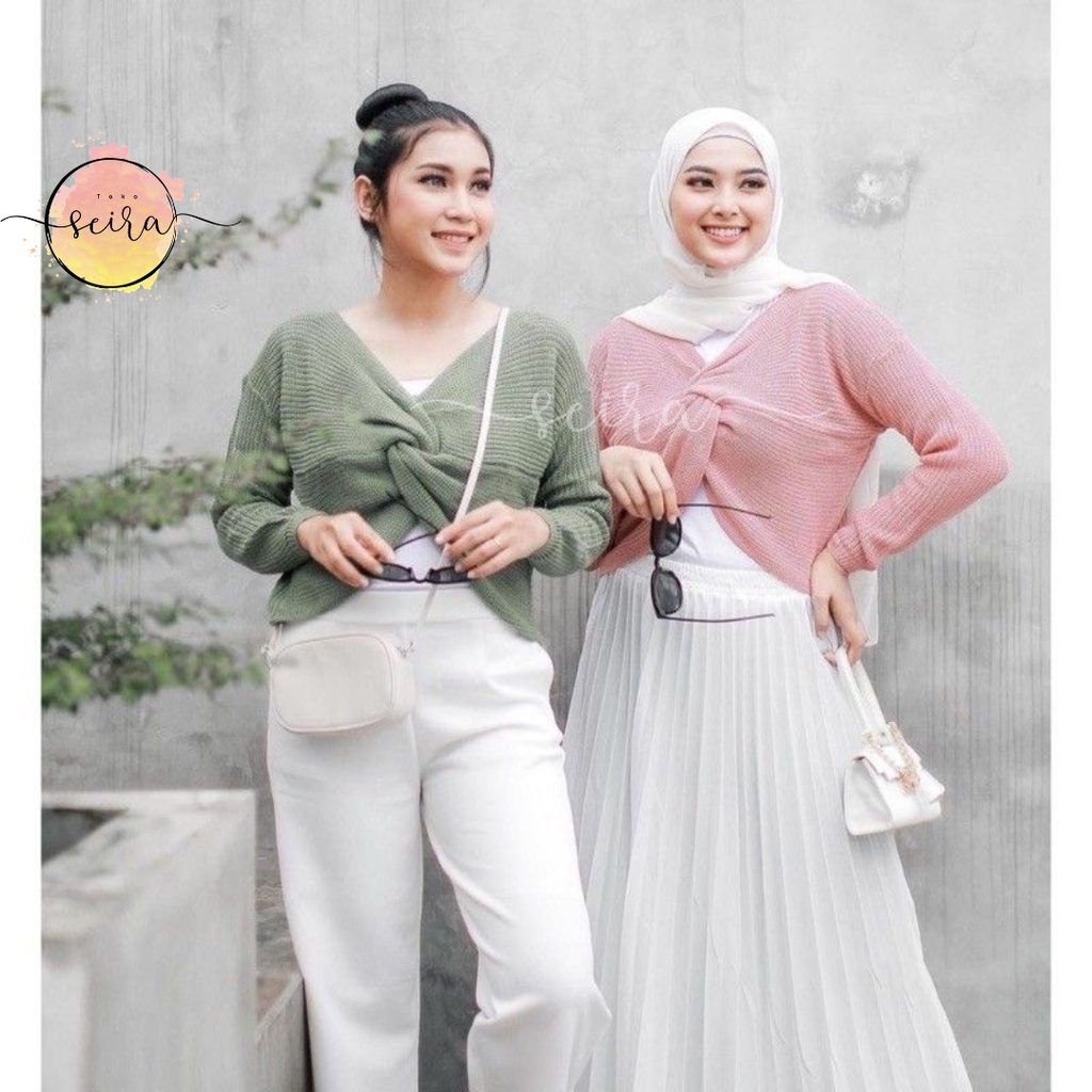 [BISA COD] Moluna Knitted Sweater / Oslo Sweater / Cardigan Rajut / Cardigan Silang / Olso Baju Cardy Sweater Rajut Pakaian Wanita Fashion Wanita Atasan Wanita