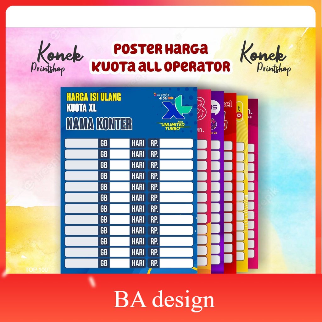 

Poster Konter Daftar Harga Kuota dan Paket Data (Edisi Portrait) BA Design