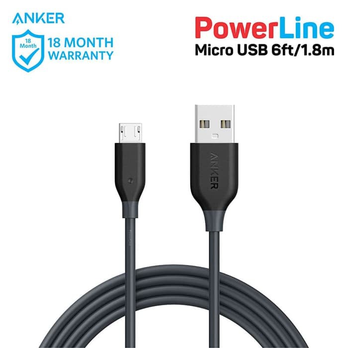 Kabel Charger Anker PowerLine Micro USB Cable 6ft/1.8m - A8133