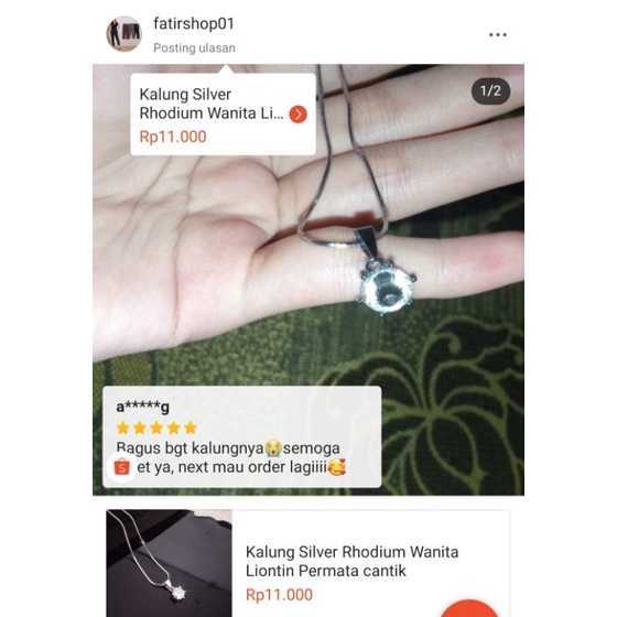 Kalung Silver Rhodium Wanita Liontin Permata cantik