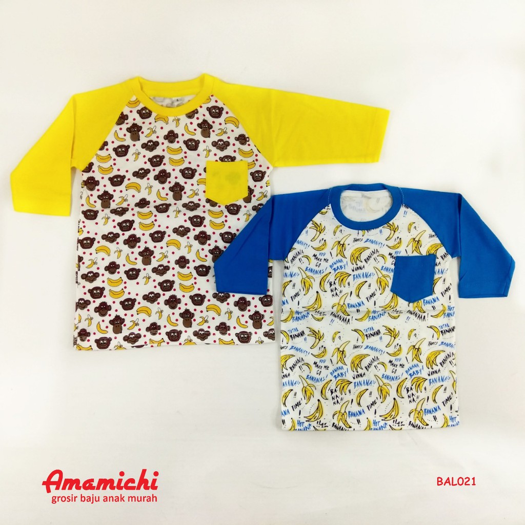  Kaos  Anak  Raglan Fullprint Motif Banana Cewek Perempuan 