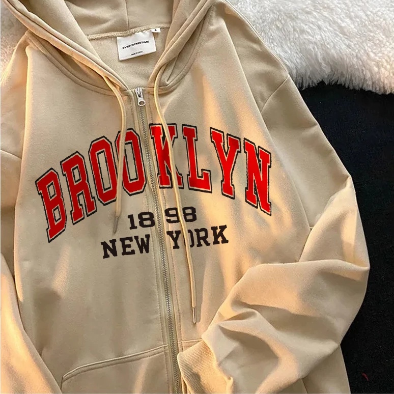 Jaket Hoodie Sweater Jumper Brooklyn 1898 New York Hoodie Zipper Wanita Oversize Polos Hoodie Ziper Wanita Oversize Murah Hodie Zipper Sweater Wanita Korean Style  Hoodie Wanita Oversize Fleece Tebal Sweater Zipper Sleting Hoodie Resleting Wanita Oversize