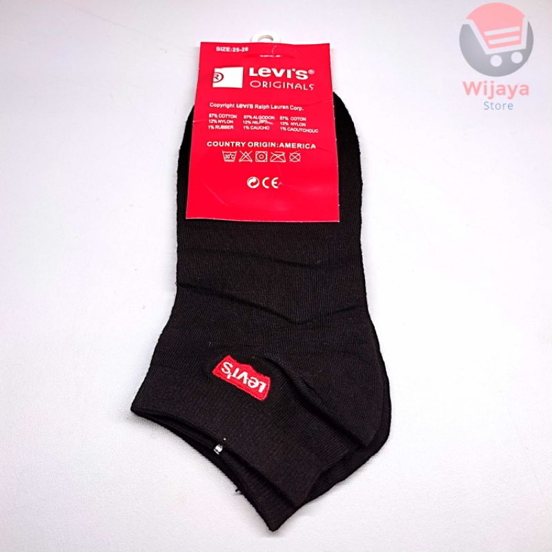 Kaos Kaki Pendek Hitam Tumit dan Mata Kaki untuk Pria dan Wanita Motif Levis dan Lacoste