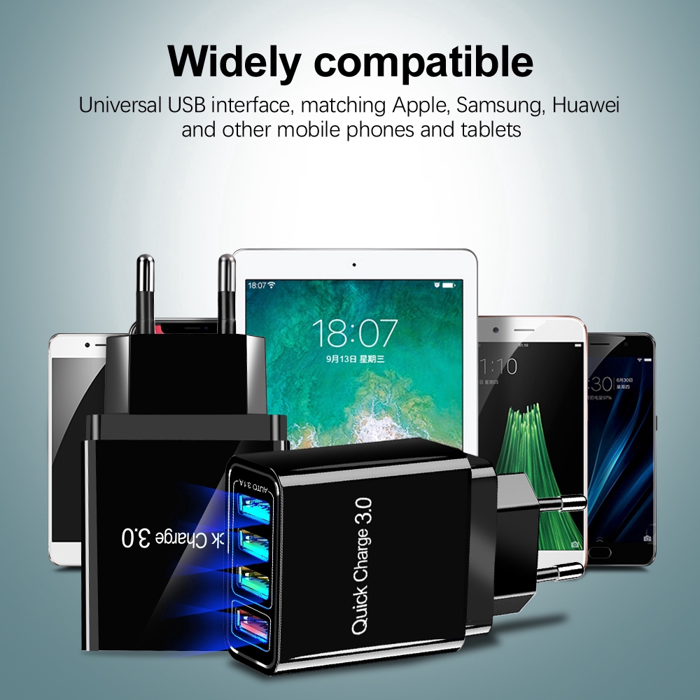 4 Port Quick Charge QC 3.0 USB Universal Fast Charger / Charging Wall Charger Compatible With Android Smart Mobile Phone / EU UK US Plug Phone Charging Adapter