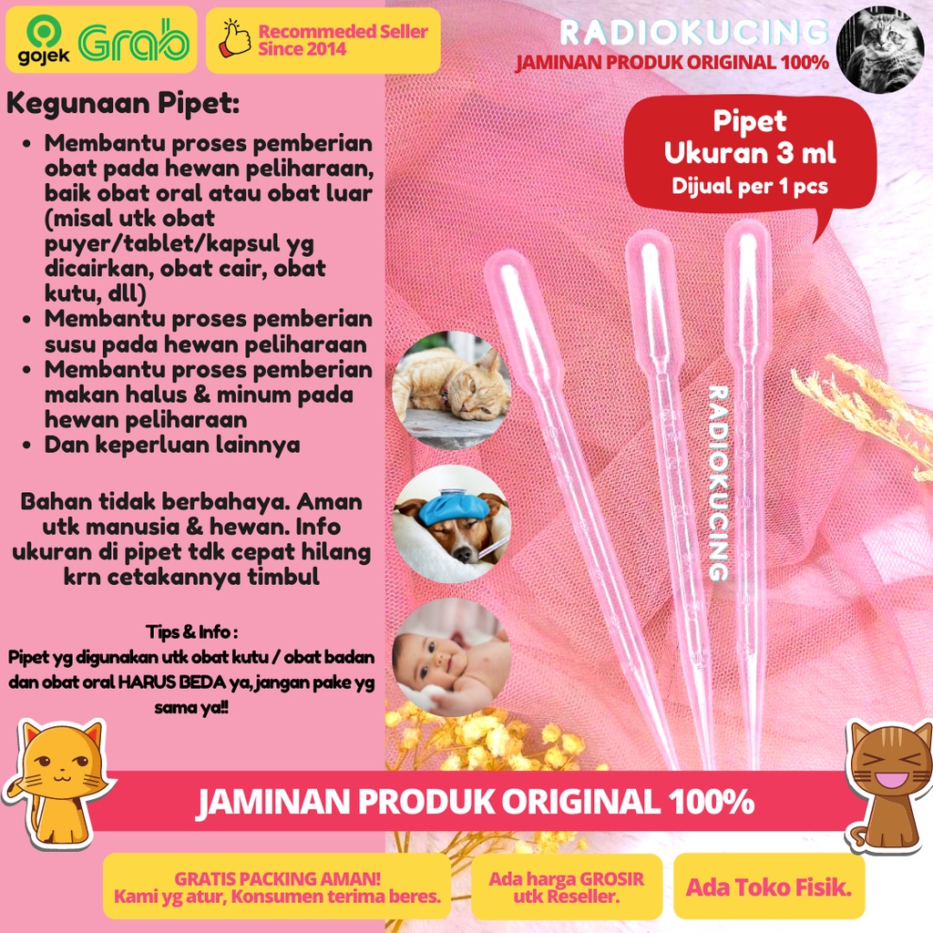 Pipet 3 ml - Alat Bantu Obat Makan Minum Susu Kucing Anjing Spet Spuit Alat Ukur Dosis Obat [ JUWIES RADIO KUCING ]