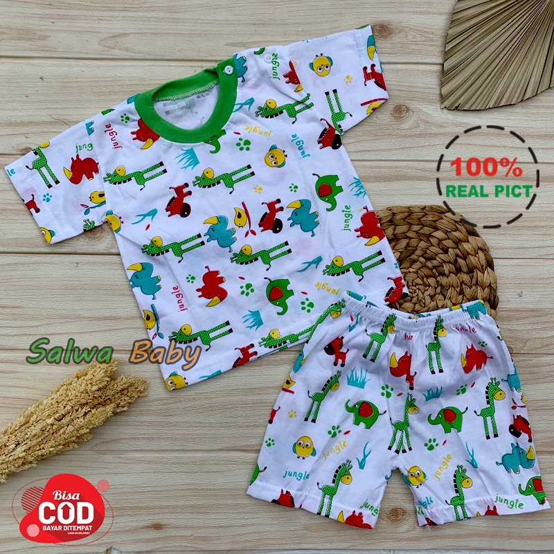 Setelan Baju Bayi Setelan Piyama Bayi Lengan Pendek Kancing Bahu Usia 3-12 Bulan