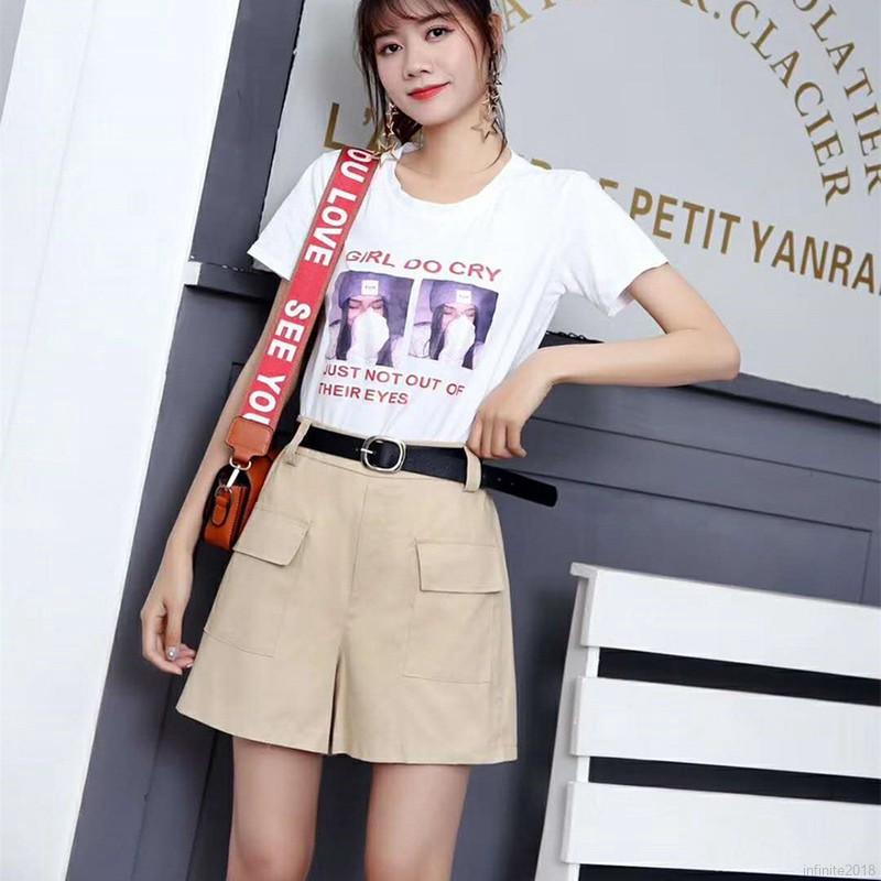  Celana  Pendek  Wanita  Model High Waist dengan Bahan Katun  