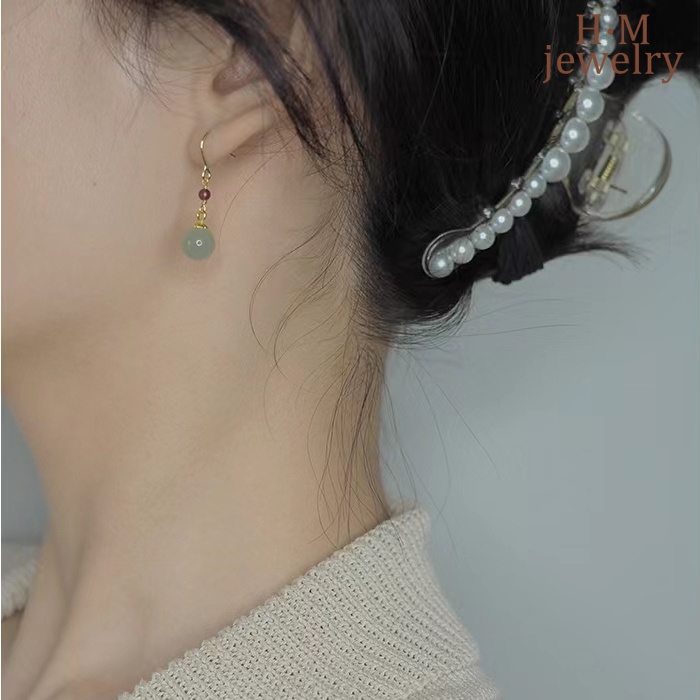 Anting Gantung Batu Giok Hetian Merah Vintage Untuk Wanita 2022