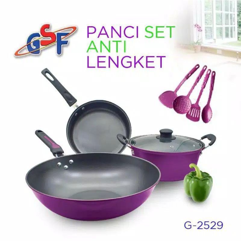 Panci Set GSF 2529 Panci Wajan Penggorengan Set 8 PCS Teflon Anti Lengket BERGARANSI RESMI 1 TAHUN MANTAP