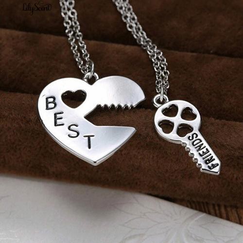 2 Pcs / Set Cinta Hati Kunci Surat BFF Best Friend Diukir Kalung Hadiah