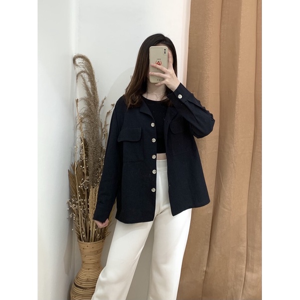 Misty Long Shirt - PLENARIO ID | Kemeja wanita - Oversize - Bahan linen - atasan wanita - shirt kemeja - COD-Black