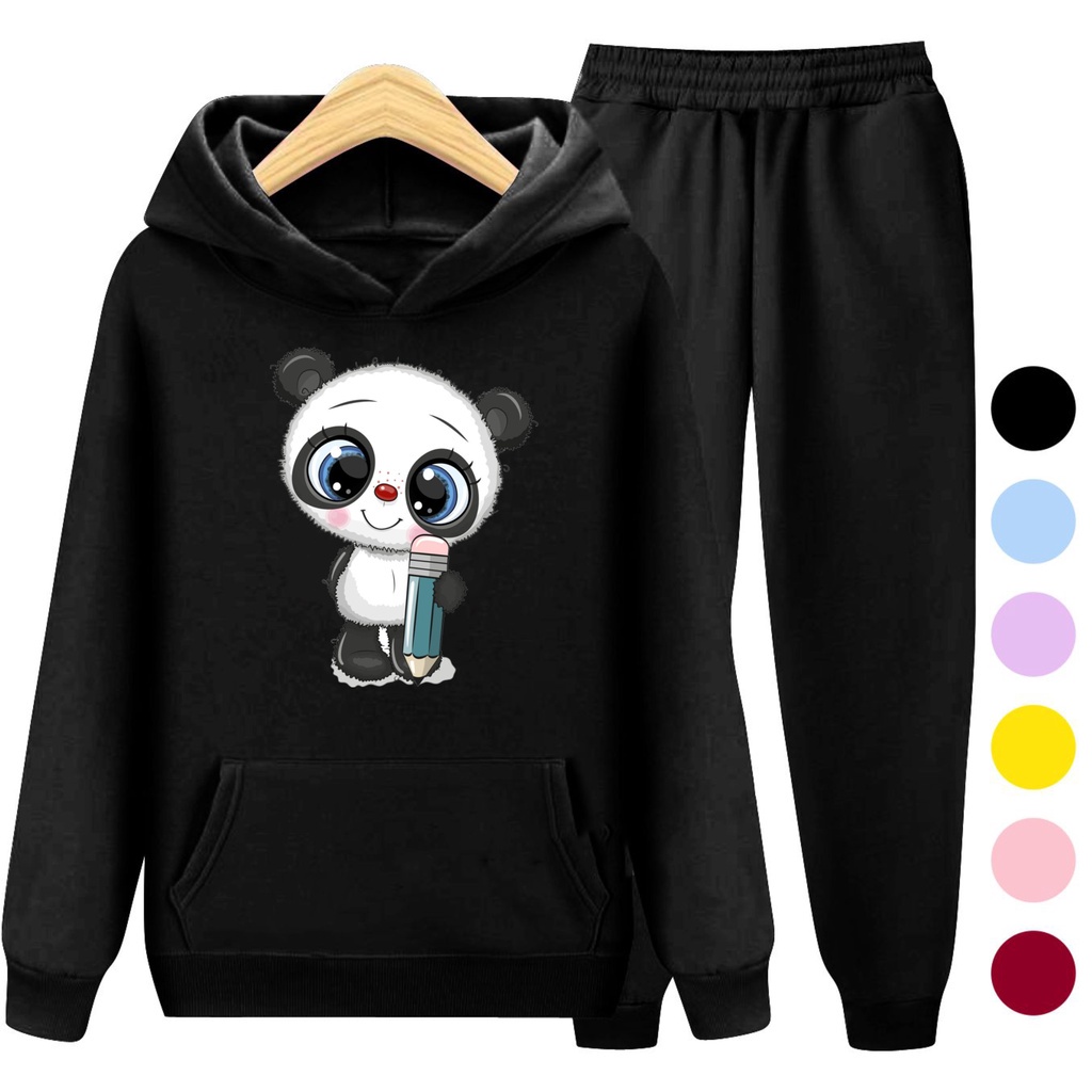 Setelan Sweater Hoodie CUTE PANDA / Set Sweater Anak-Remaja Size S - XXL Usia 3-15 Tahun