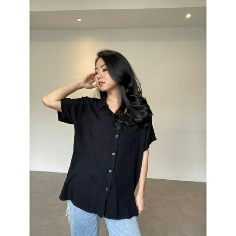 Kemeja Wanita Polos Rayon Premium Lengan Pendek