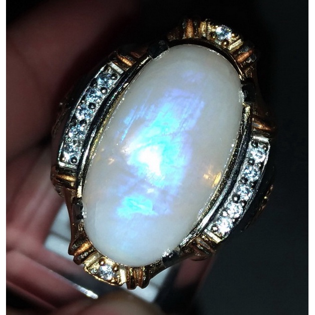 Cincin Batu permata Moonstone Biduri laut Besar Asli bagus