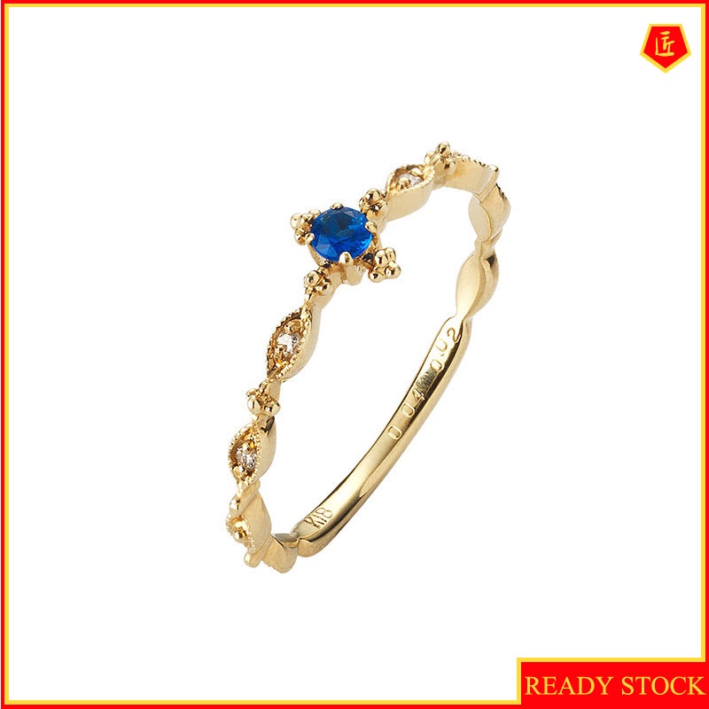 [Ready Stock]Simple Personality Inlaid Topaz Sapphire Ring