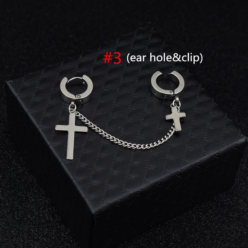 1Pc Kpop Punk Earring Double Cross Chains Ear Cuff Earrings Jewelry