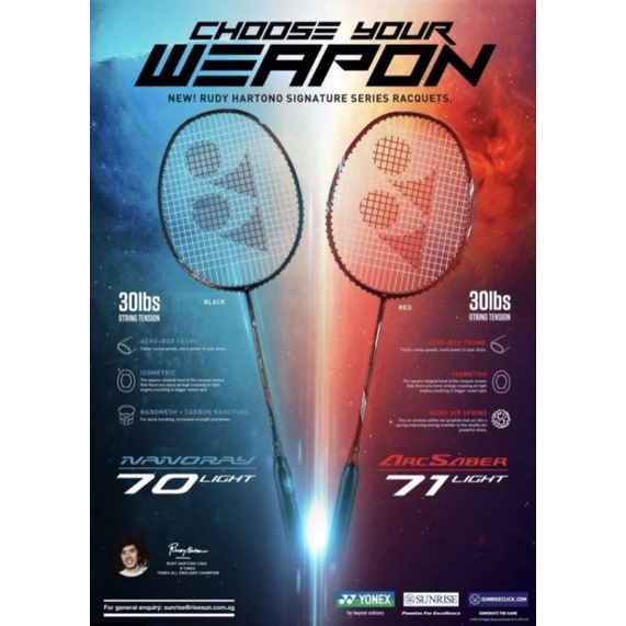 Raket Badminton Yonex Arcsaber 71 light Nanoray 70 light Original Rudy Hartono