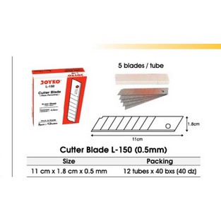 ( Tube 5 Pcs ) JOYKO - CUTTER PEMOTONG L 500 / A 300 - BLADE REFILL BESAR L-150 / ISI PISAU PEMOTONG KECIL A-100