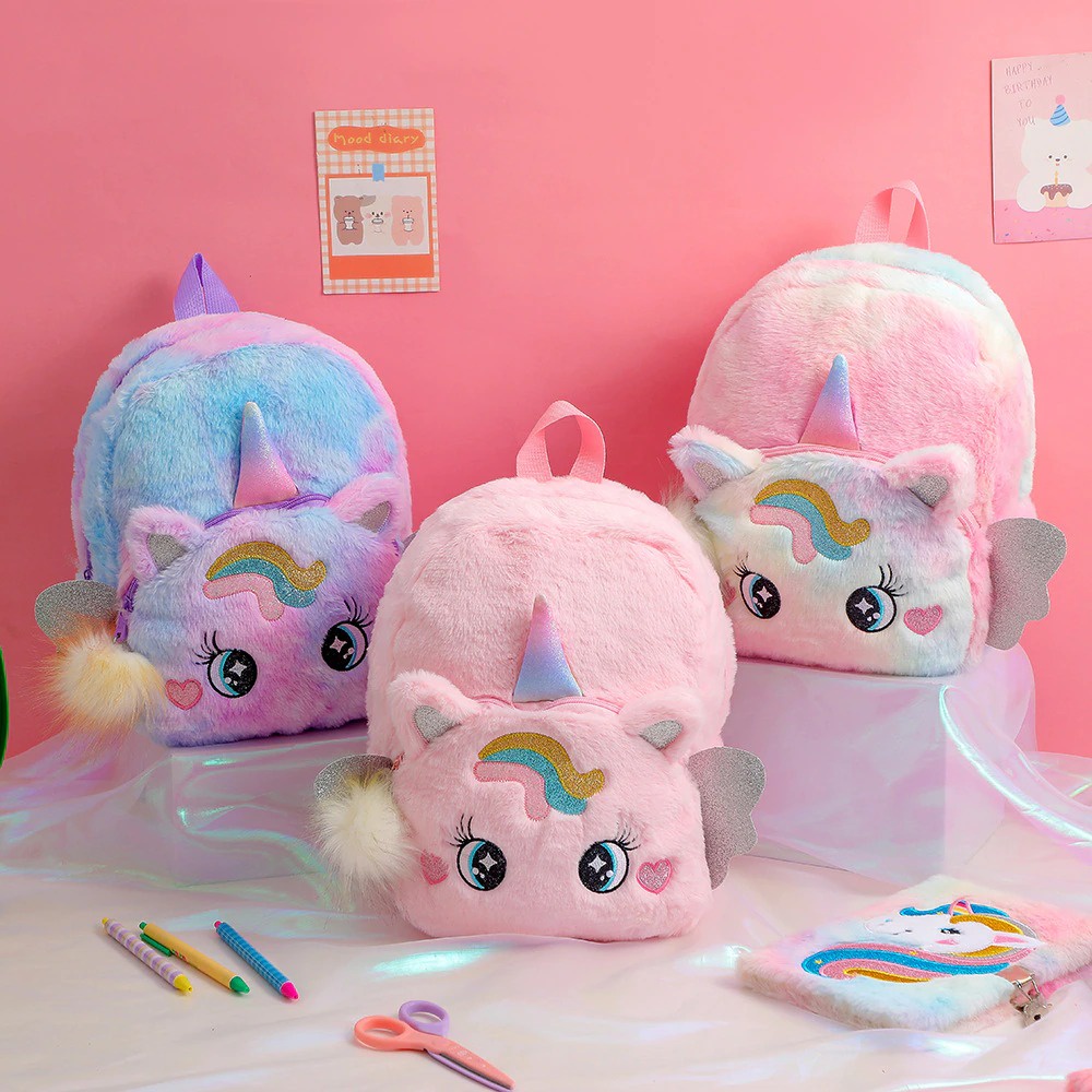 Ransel Bulu Halus Tas anak sekolah TK Paud lucu Unicorn Sayap Tas lucu bulu lembut Tas Blingberry Original Tas Blingberry Import grosir