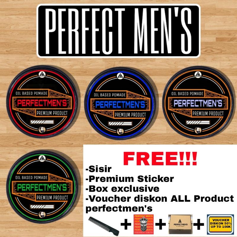 PERFECTMENS OILBASED POMADE 60gr POMADE OIL BASED PELURUS RAMBUT free sisir+sticker BOX PREMIUM POMADE