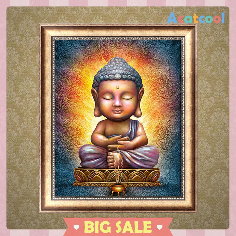 Lukisan Sulaman Berlian 5D Jahitan Bersilang Desain Buddha Model DIY, 36x30cm