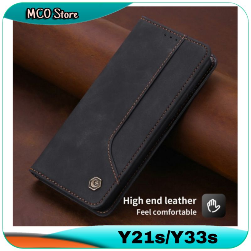 Casing Vivo Y21s Y 21s Y33s Y 33s Magnetic Flip Leather Case