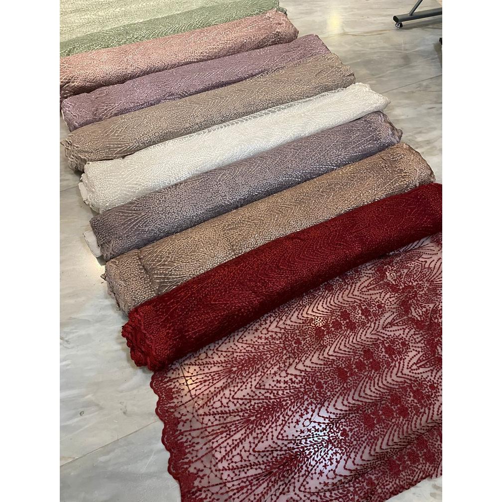 Bahan Kain Kebaya Brukat Tile Bordir Premium Elisaab New Series Warna Hijau Sage Green