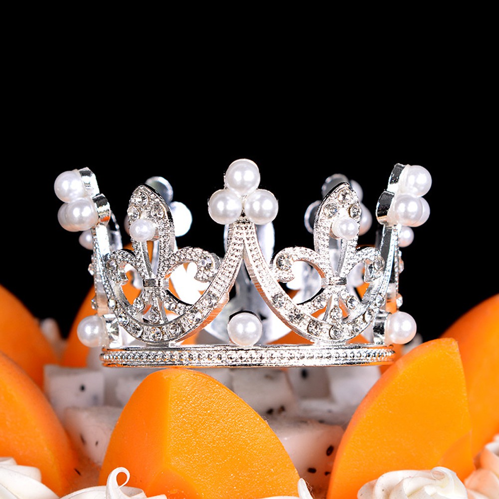 Topper Kue Bentuk Mahkota Aksen Mutiara Untuk Dekorasi Pesta Ulang Tahun
