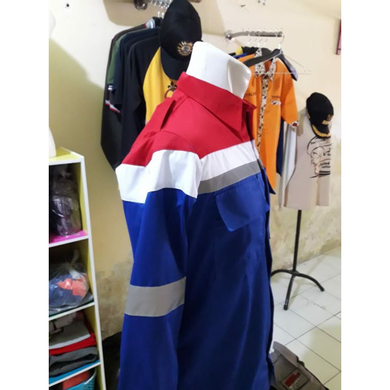 BAJU PERTAMINA FREE LOGO K3 BENDERA RESLETING MERAH BIRU SERAGAM SAFETY KAIN ADEM TEBAL PREMIUM