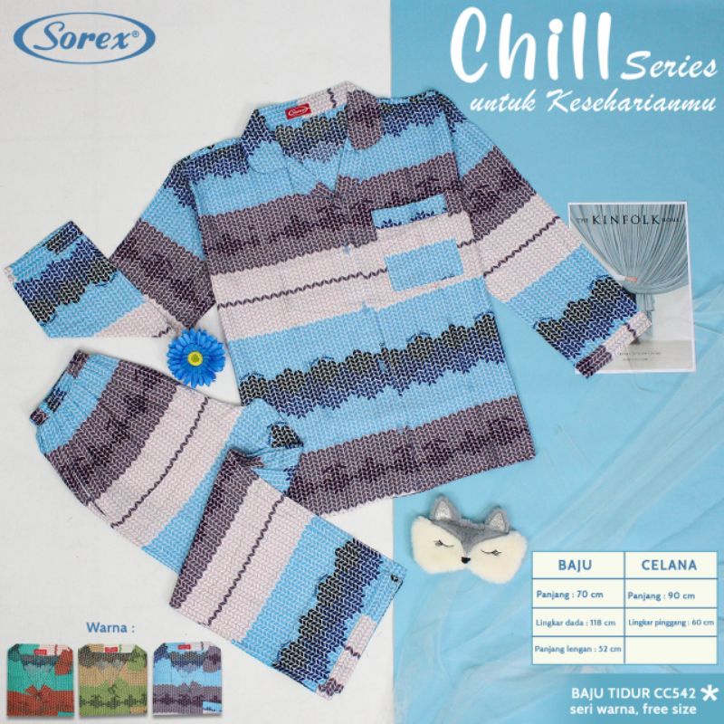 Sorex Baju Tidur CC542 (1 Set Atasan +Celana )panjang  Chill Series Rayon Premium Piyama Freesize