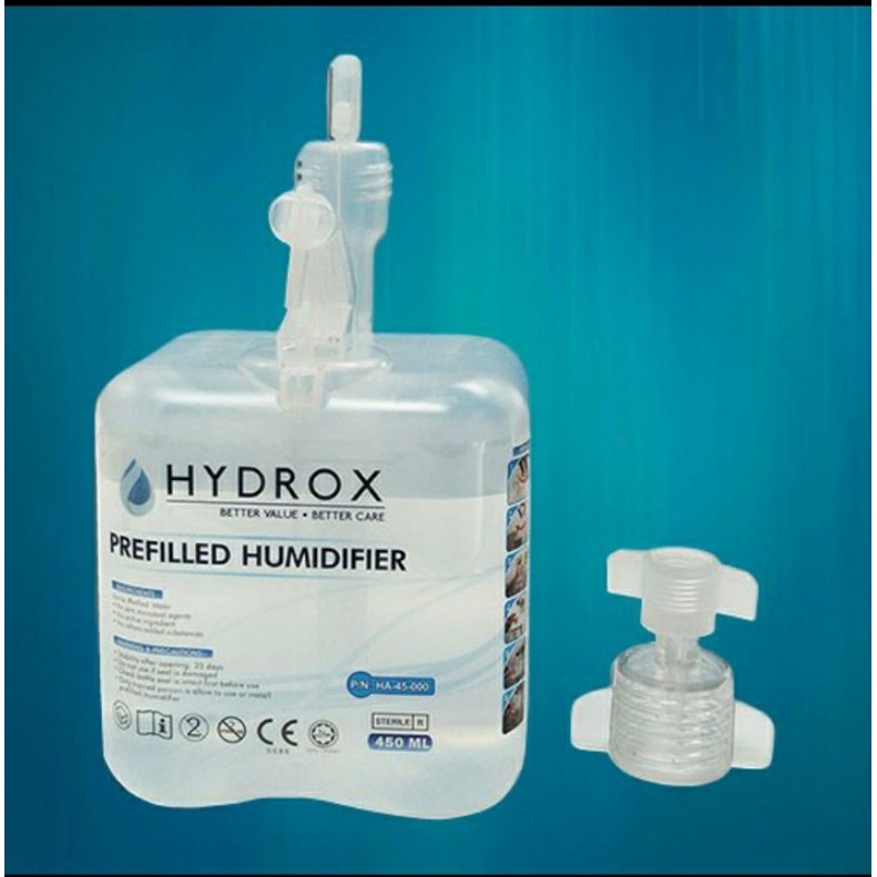 hydrox prefilled humidifier 450 ml cairan oksigen steril O2