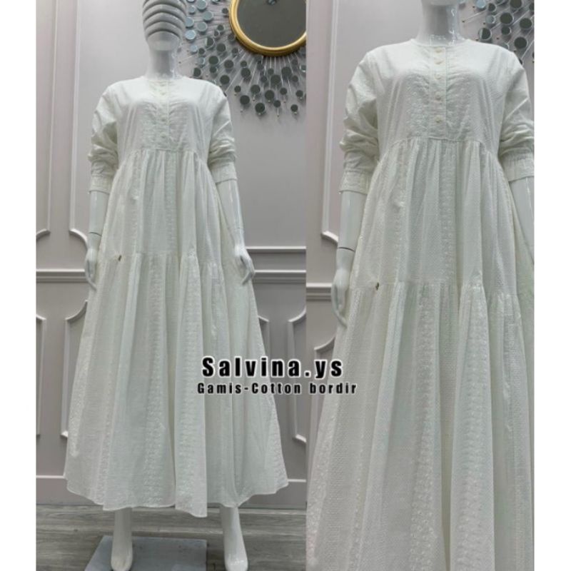 Gamis salvina Ys ori catton bordir  Khusus putih