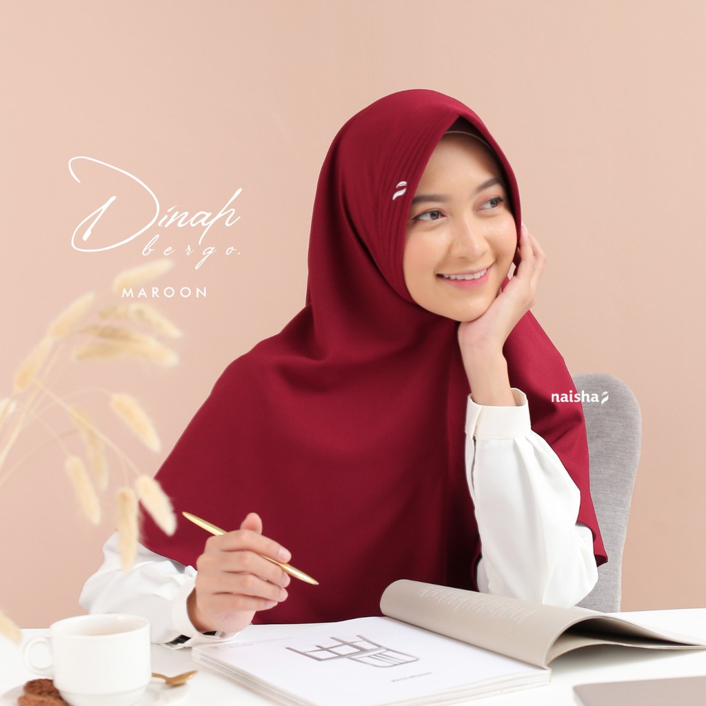 Naisha Official Dinah Bergo Pad Jilbab Instan Muslimah Syari-Maroon