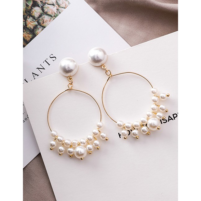 LRC Anting Tusuk Fashion Gold Ring Beaded Earring F29118