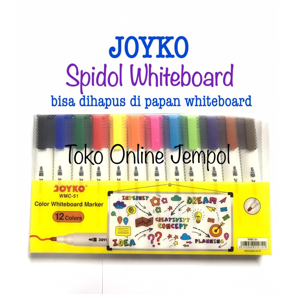 

12 warna Spidol Whiteboard Joyko WMC-51 marker papan hapus ATK1105JY