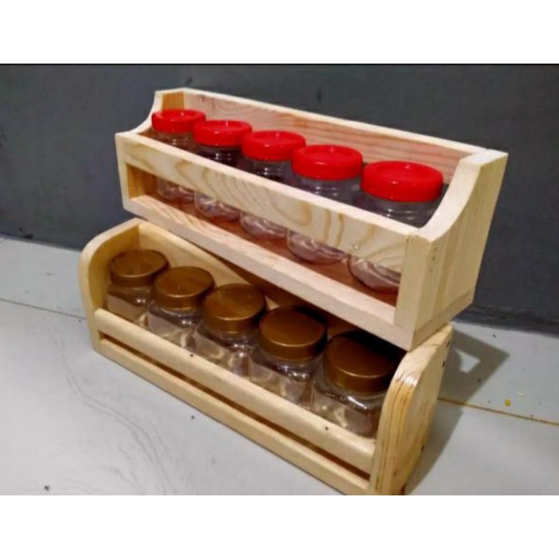 tempat bumbu kayu jati landa / tempat bumbu dapur free 5 botol