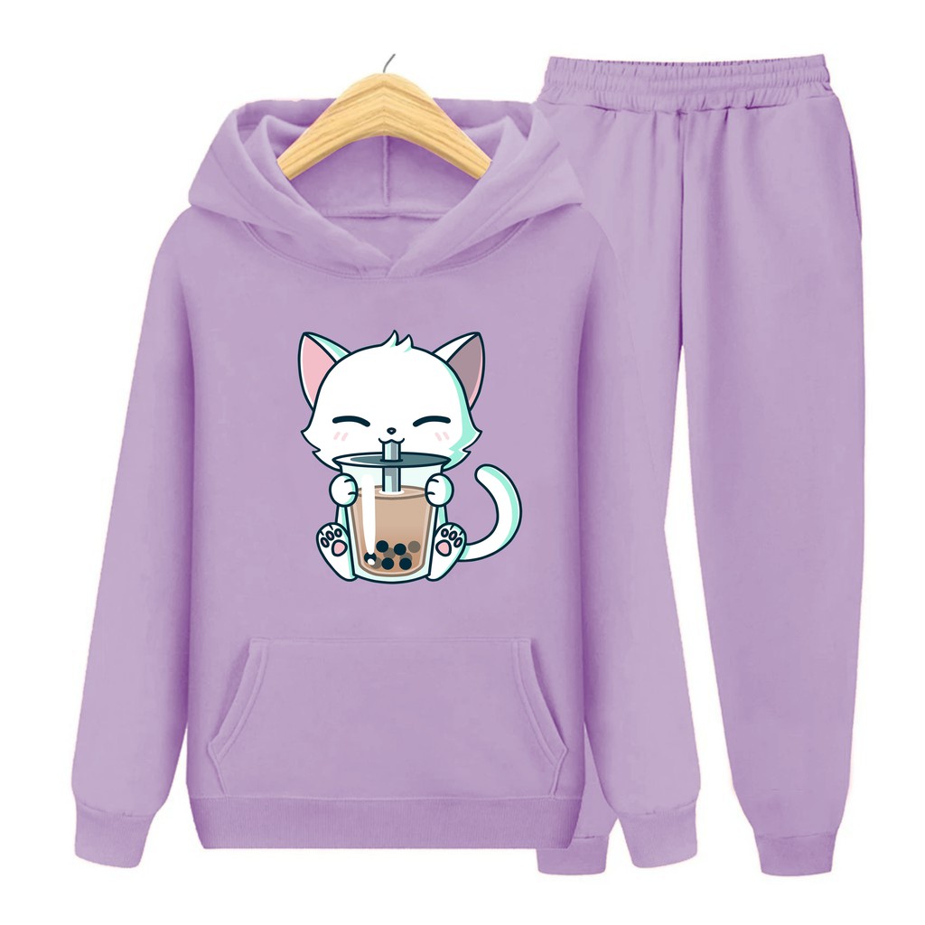 YMF - Setelan Sweater Hoodie Kitten Boba | CAT BOBA®