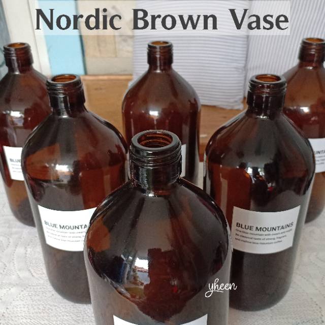 Nordic Brown Vase / Vas Kaca Botol Coklat